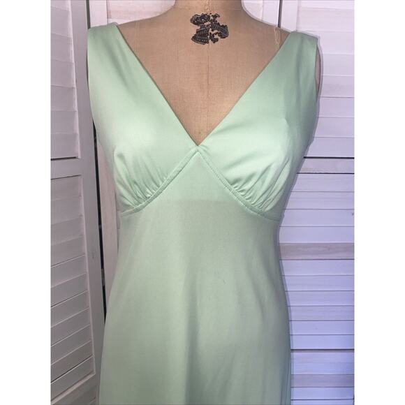 JC Penney 60s 70s Vintage Green Polyester Maxi A-line Dress Sleeveless Medium - Picture 2 of 8